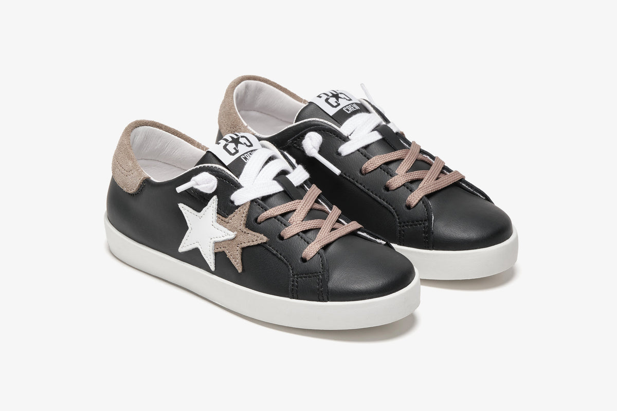 SNEAKERS LOW PH IN PELLE NERA - DETTAGLI IN CROSTA BEIGE E BIANCO – 2Star