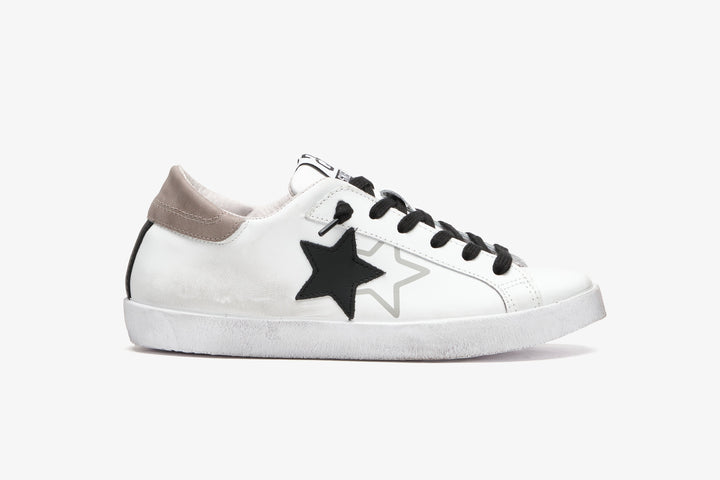 SNEAKER PRIME STAR IN PELLE BIANCA CON DETTAGLI GRIGI E NERI ED EFFETTO 